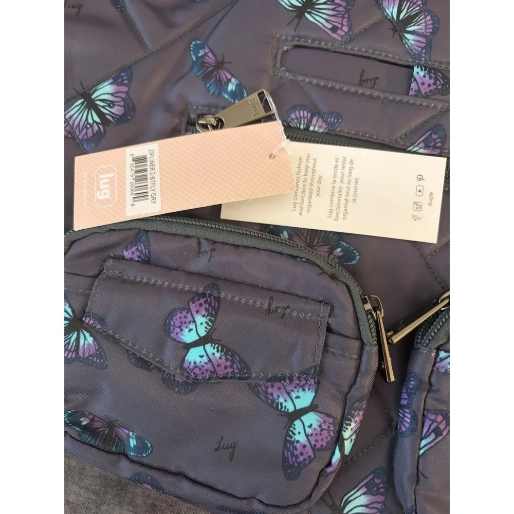 Lug Zipliner Convertible Hobo Backpack Butterfly Gray Purple Quilted Bag New
